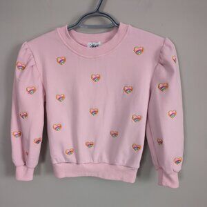 Lola + The Boys Embroidered Heart All Over Crewneck Pink Size 6